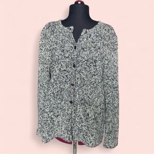 CJ Banks Black, White & Grey Multi-Colored Patterned Marled Button Cardigan